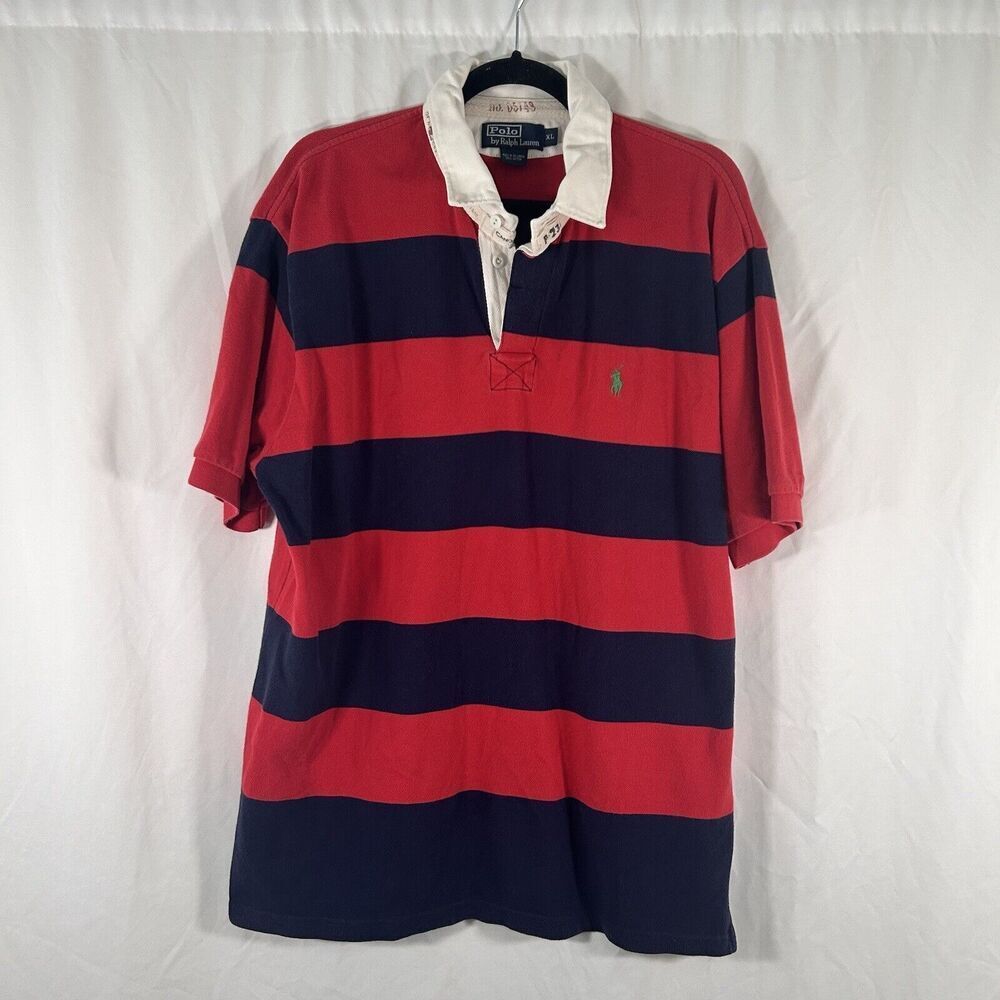 Polo Ralph Lauren Polo Shirt Men's XL Blue Red Striped Short Sleeve Cotton